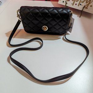 Kate Spade Natalia Small Quilted Black Leather Crossbody Wallet on Chain